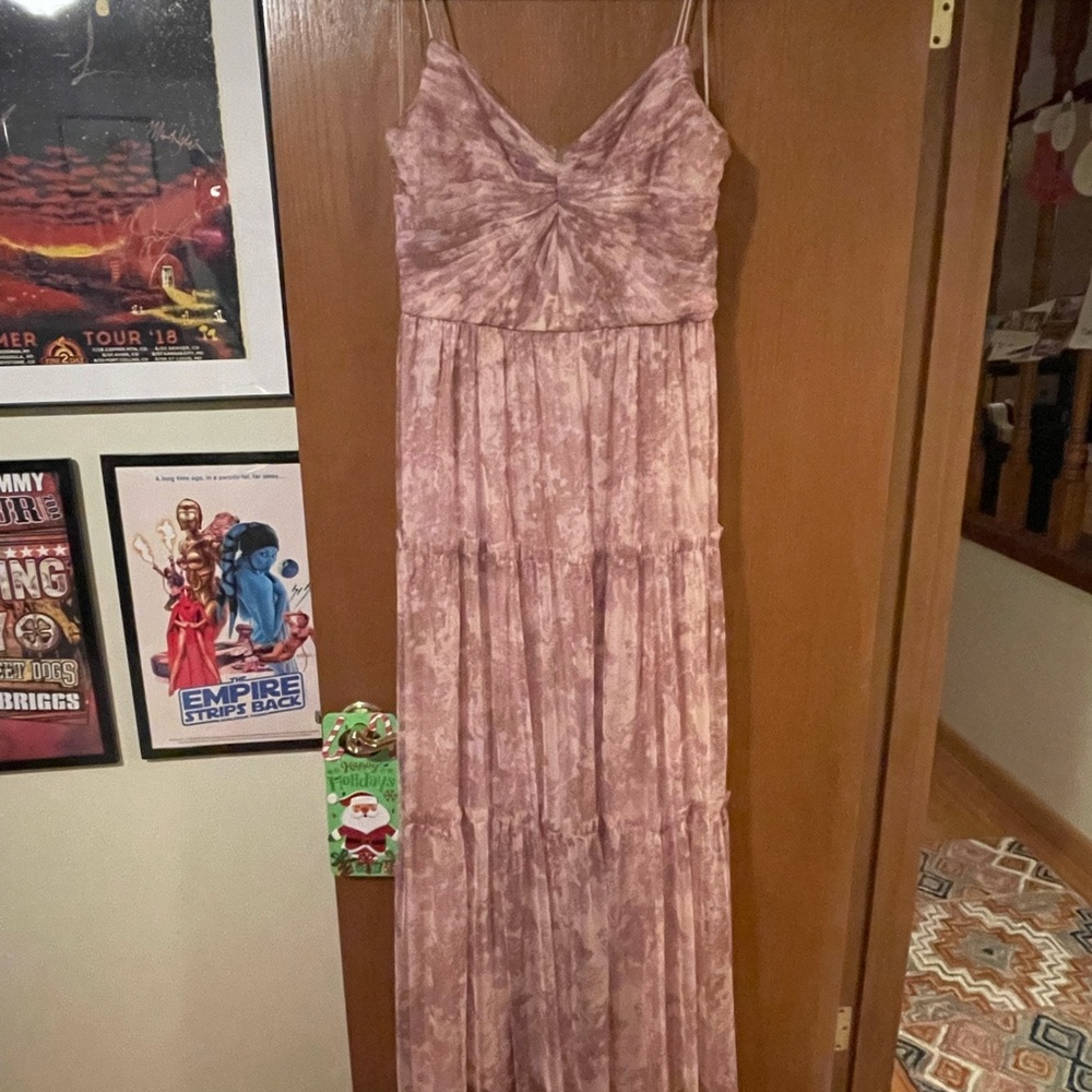 Adrianna Papell Tiered Floral Pink and Tan Maxi Dress, Like New - Picture 2 of 5
